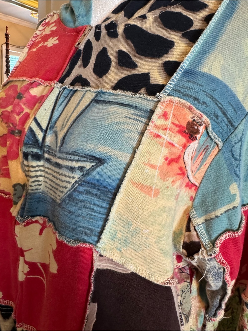 groove Patchwork Utility Jacket in Blue, Red, Black and Cream